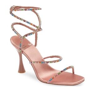 NWOB Jeffrey Campbell Rose Gold Bejeweled Crystal  Rainbow Strappy Heels Size 9